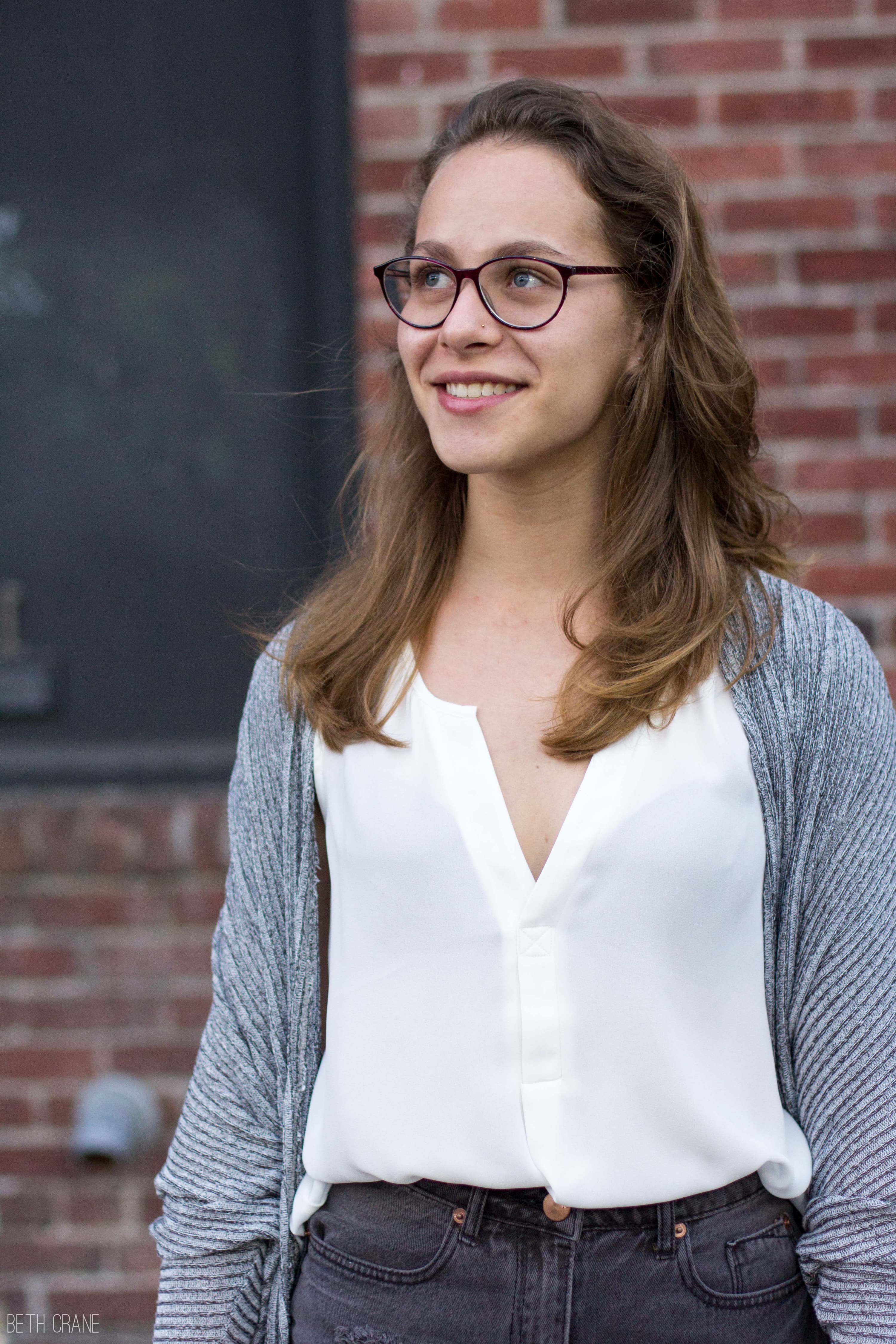 A photo of Hannah on the stairs