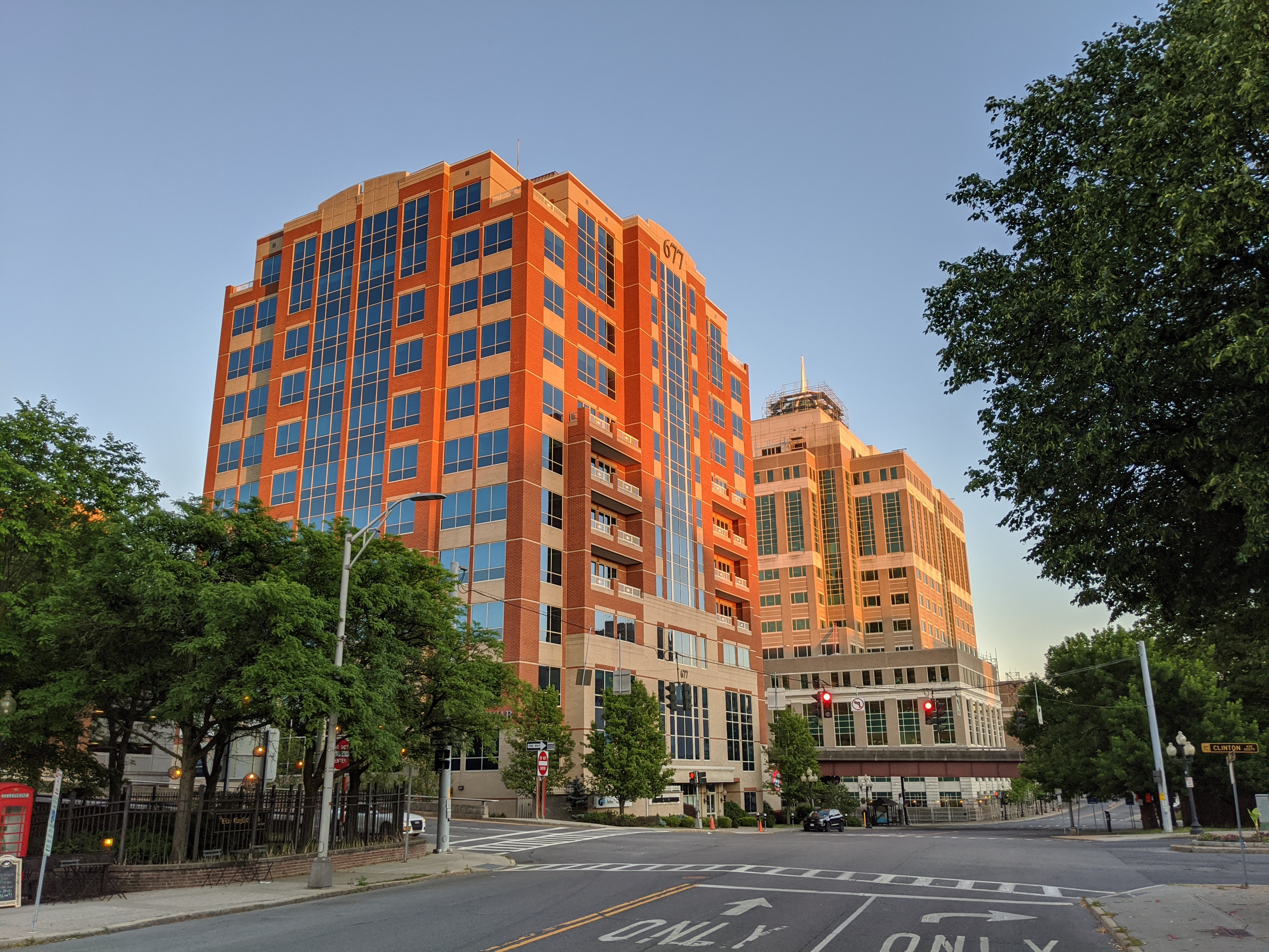 An office building at golden hour